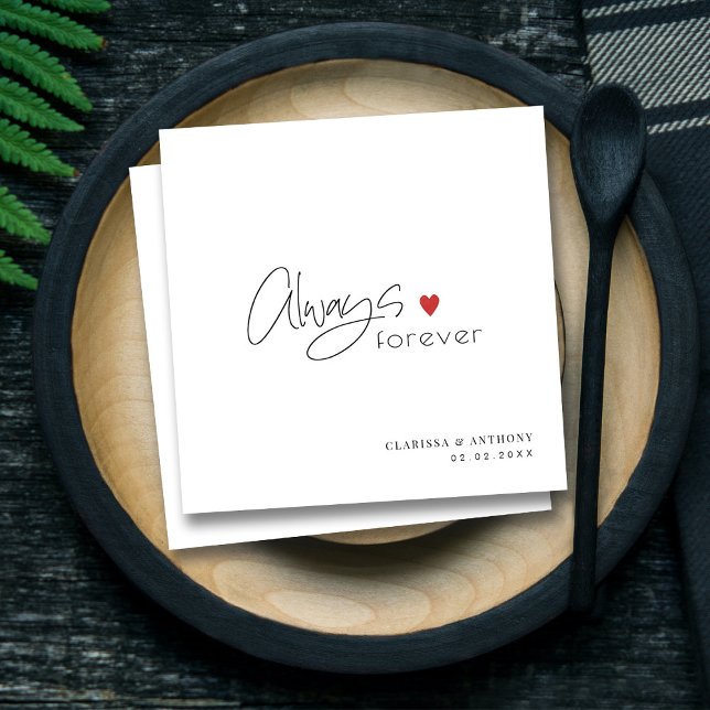 Always and Forever Script Wedding Custom Names Napkins (Modern Always and Forever Cocktail Wedding  Napkins)