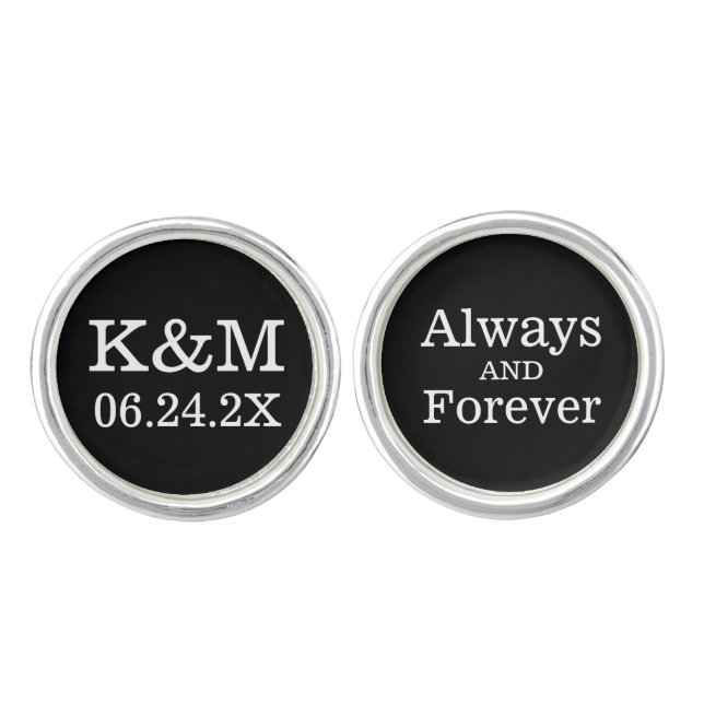 Always and Forever Wedding Black Monogram Groom Cufflinks (Front)