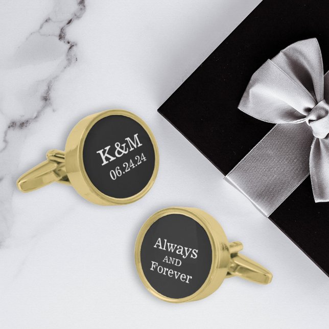 Always and Forever Wedding Black Monogram Groom Cufflinks (Creator Uploaded)