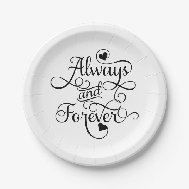 Always and Forever, Wedding or Valentine's Day Paper Plates (Front)