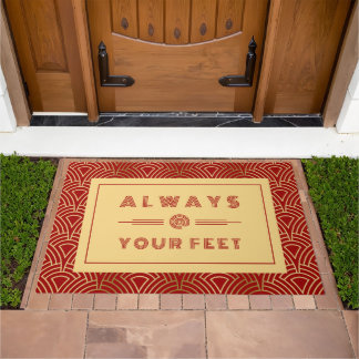 Always at Your Feet, Art-deco Pattern Red, Gold Doormat