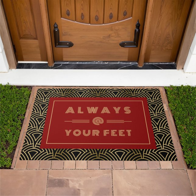 Always at Your Feet Text, Art-deco Pattern Doormat (Outdoor)