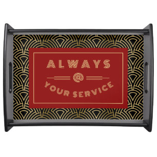 Always at Your Service Gold Art Deco Pattern Serving Tray