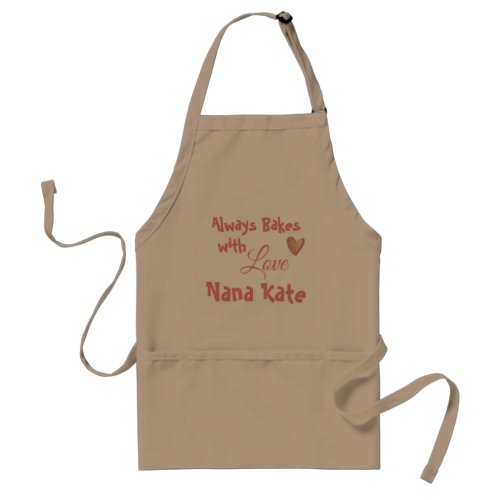 Always Bakes With Love  Personalized Grandma Adult Apron