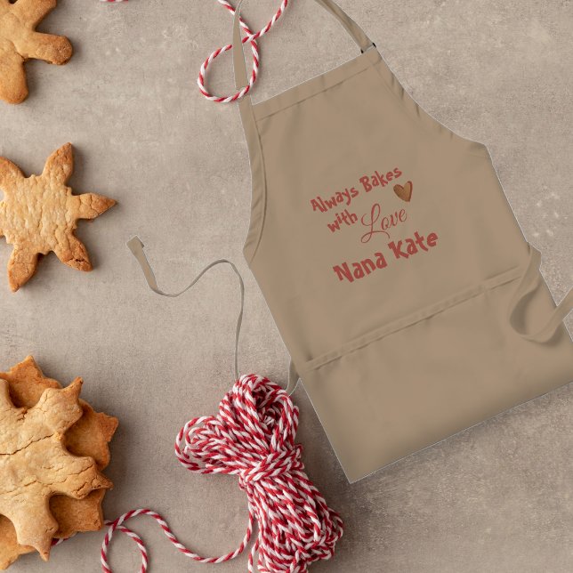 Always Bakes With Love | Personalized Grandma Adult Apron (Always Bakes With Love | Personalized Grandma Adult Apron)