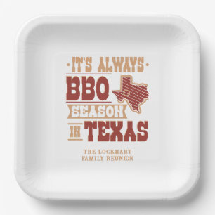 Always BBQ Season in Texas Family Reunion Custom Paper Plates