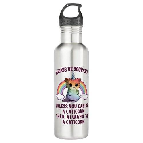 Always Be a Caticorn Girls Women Cat Unicorn Stainless Steel Water Bottle