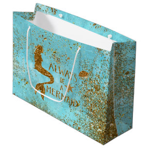 Always be a mermaid- gold glitter mermaid vision large gift bag