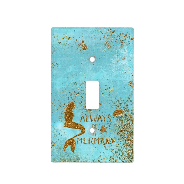 Always be a mermaid- gold glitter mermaid vision light switch cover (Front)