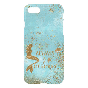 Always be a mermaid- gold glitter mermaid vision iPhone SE/8/7 case