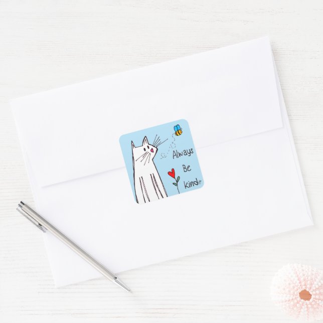 Always Be Kind Cat Square Sticker (Envelope)