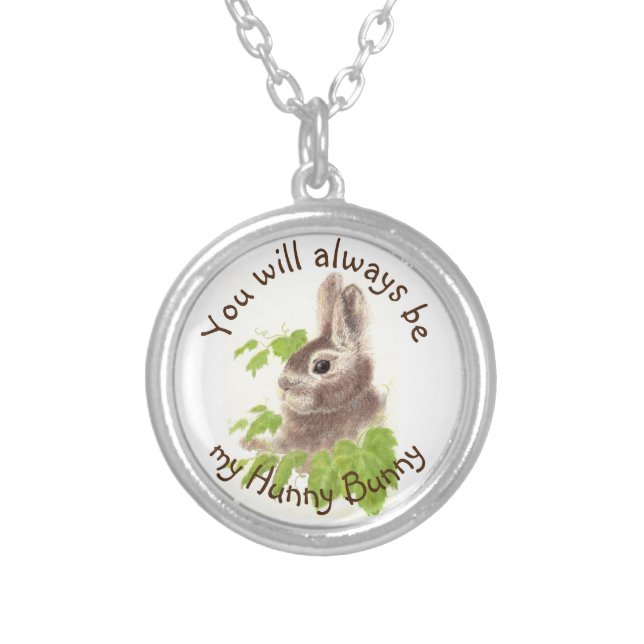 Always be my Hunny Bunny Rabbit Quote Silver Plated Necklace (Front)