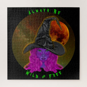 Always Be Wild & Free Purple Halloween Witch Jigsaw Puzzle