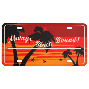 Always Beach Bound! Palm Tree Blazing Sun License Plate