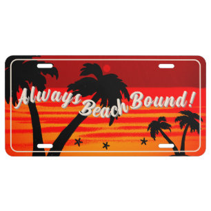 Always Beach Bound! Palm Tree Blazing Sun License Plate