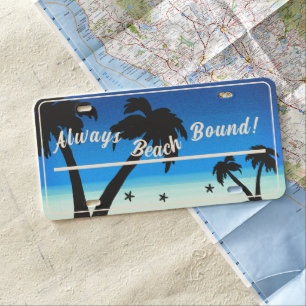 Always Beach Bound! Palm Tree Blue License Plate