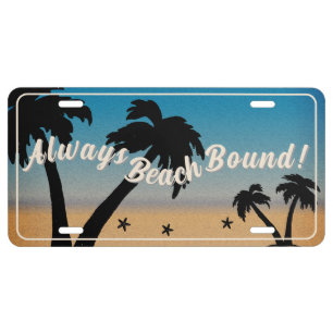 Always Beach Bound! Palm Tree Midnight Blue License Plate