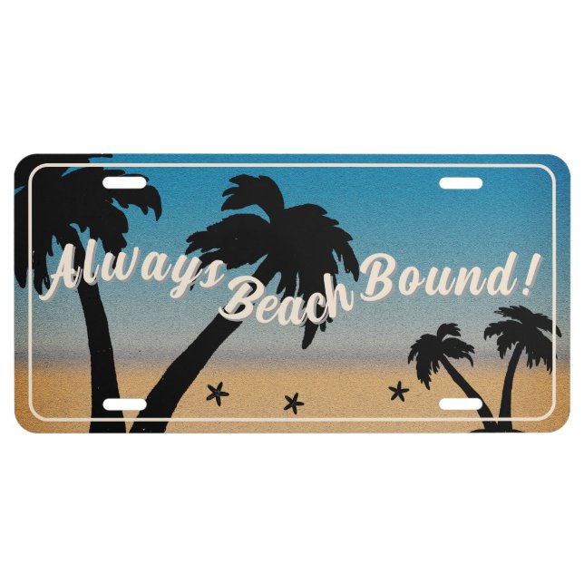 Always Beach Bound! Palm Tree Midnight Blue License Plate (Front)