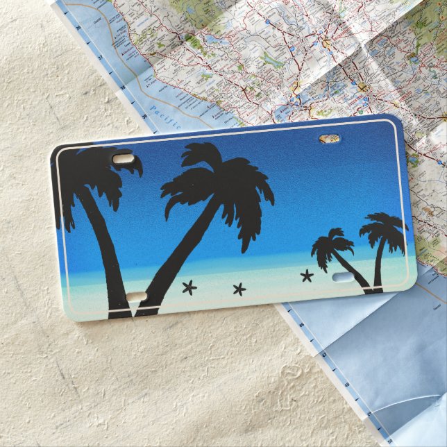 Always Beach Bound! Palm Tree Midnight Blue  License Plate (In Situ)