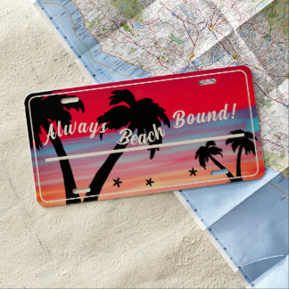 Always Beach Bound! Palm Tree Purple License Plate