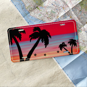 Always Beach Bound! Palm Tree Purple License Plate