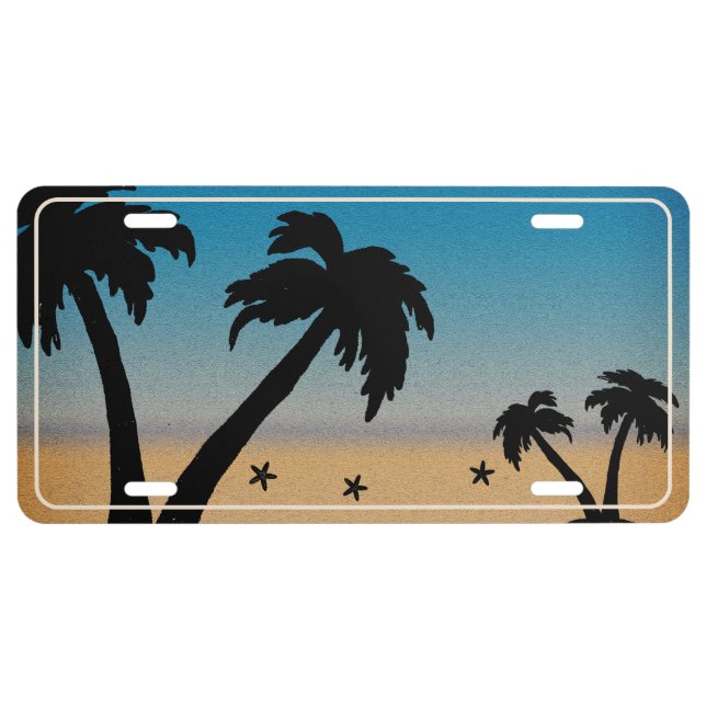 Always Beach Bound! Palm Tree Sand License Plate (Front)