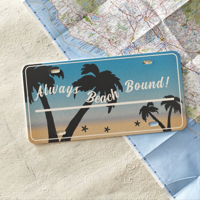 Always Beach Bound! Palm Tree Sand License Plate (In Situ)