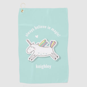 Always Believe in Magic! Cute Kids Unicorn Golf Towel