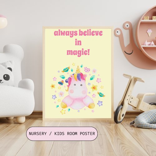 Always Believe in Magic Cute Kids Unicorn  Poster