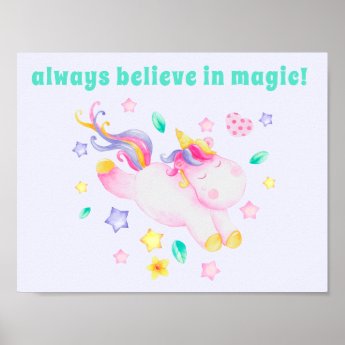 Always Believe in Magic! Cute Kids Unicorn  Poster