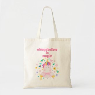 Always Believe in Magic! Cute Kids Unicorn Tote Bag