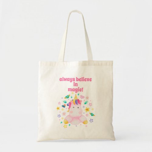 Always Believe in Magic Cute Kids Unicorn Tote Bag
