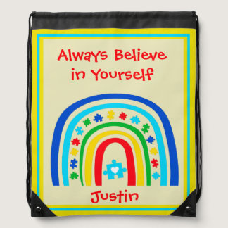 Always Believe in Yourself - Autism Puzzle Rainbow Drawstring Bag