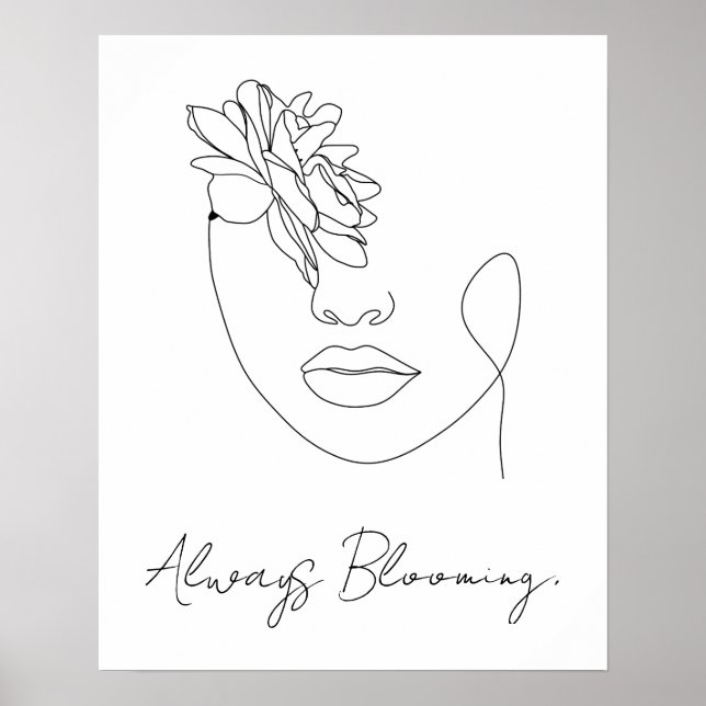 Always Blooming Line Art Custom Text Poster (Front)