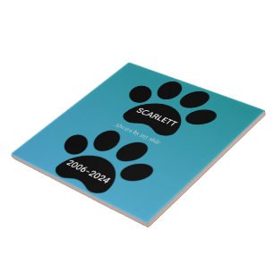 Always By My Side Teal Blue Paw Print Tribute Ceramic Tile