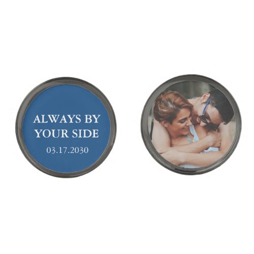 Always By Your Side Memorial Photo Navy Blue Cufflinks