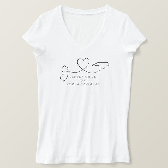 Always connected! Jersey Girls of NC v neck T-Shirt (Design Front)