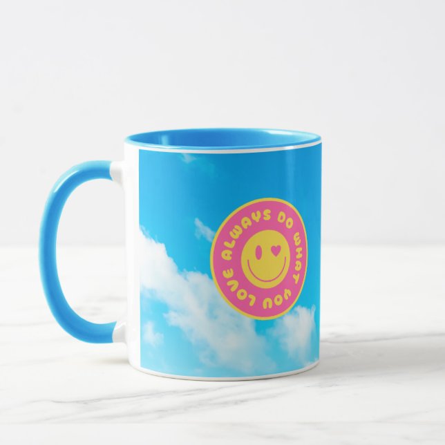 Always Do What You Love mug with light blue handle (Left)