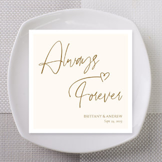 Always & Forever Champagne Stacked Script Wedding Napkins