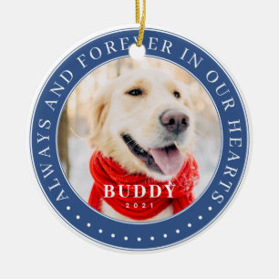Always & Forever in our Hearts Memorial Pet Photo Ceramic Ornament