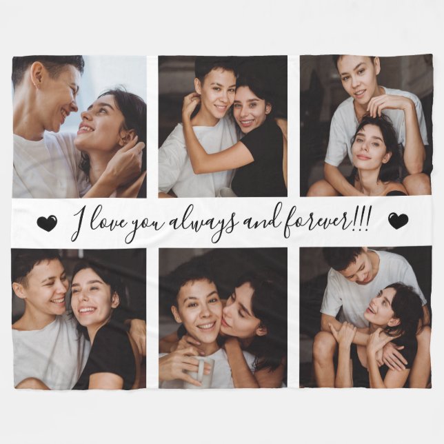 Always & Forever Modern 6 Photo Collage Fleece Blanket (Front (Horizontal))
