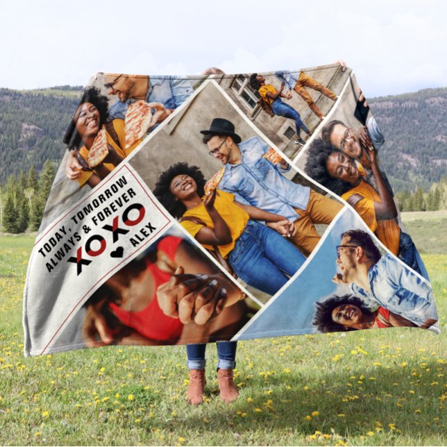 Always & Forever | Modern 6 Photo Collage Fleece Blanket (Creator Uploaded)