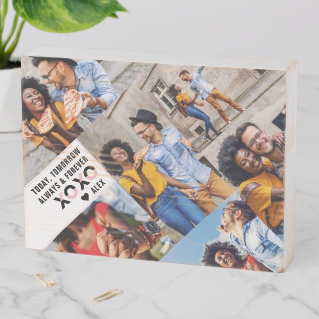 Always & Forever | Modern 6 Photo Collage Wooden Box Sign (In Situ Horizontal)