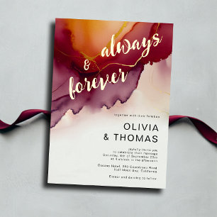Always Forever Modern Burgundy Orange Fall Wedding Foil Invitation