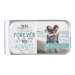Always &amp; Forever | Modern Photo Personalized Silver Finish Money Clip