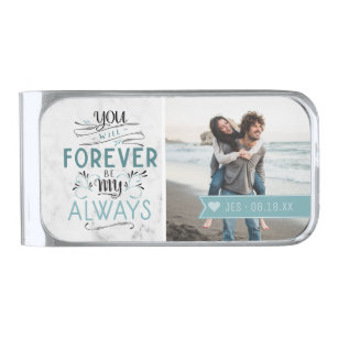 Always & Forever   Modern Photo Personalized Silver Finish Money Clip