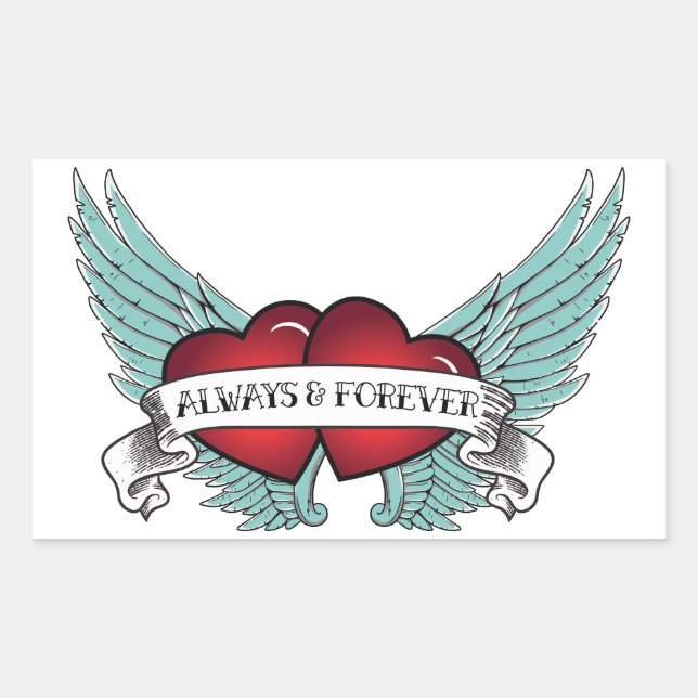 Always & Forever Rockabilly Winged Heart Rectangular Sticker (Front)