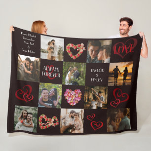 Always & Forever Romantic Heart Black Custom Photo Fleece Blanket