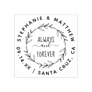 Always & Forever Rustic Hand Drawn Wreath Wedding Rubber Stamp