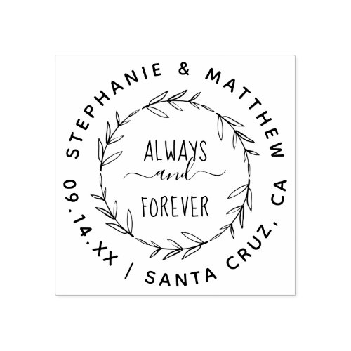 Always  Forever Rustic Hand Drawn Wreath Wedding Rubber Stamp